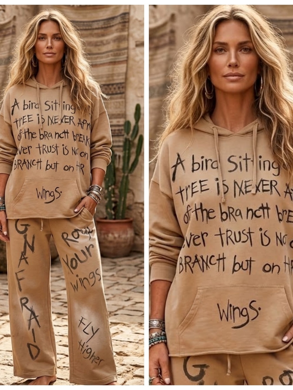 Rare Bird Women's Tan Graphic Hoodie by